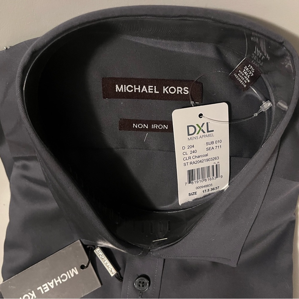 Michael Kors Black Premium Poplin Stretch Modern Tailored Shirt Size 17.5 - Picture 2 of 6